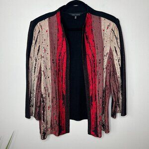 Ming Wang Open Front Cardigan in Black, Red, Cream